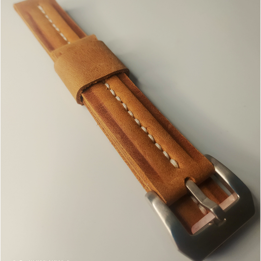 Wrist Bound 22mm Light Brown Leather/White Stitching