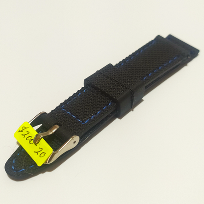 Men's Black Silicone Strap, Blue Stitching 20mm