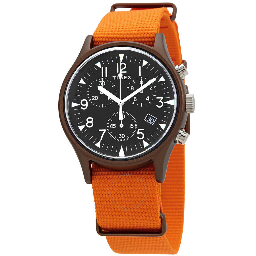 Timex Chronograph Quartz Black Dial Orange Fabric Men s Watch