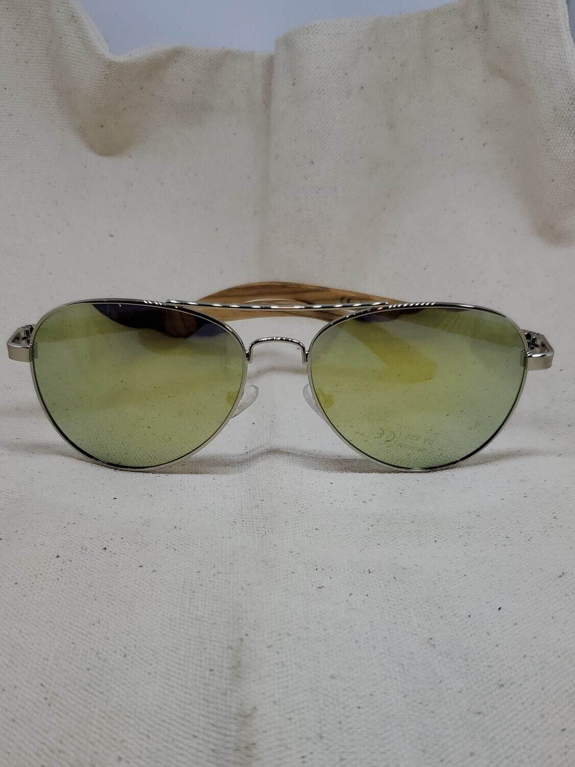 Detroit Mint Aviator Sunglasses Gold Lenses Real Zebra Wood Temples
