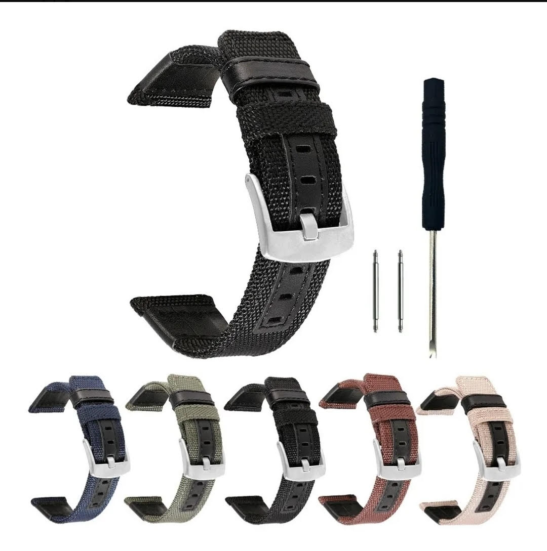 Men's black leather/canvas combo straps 22mm