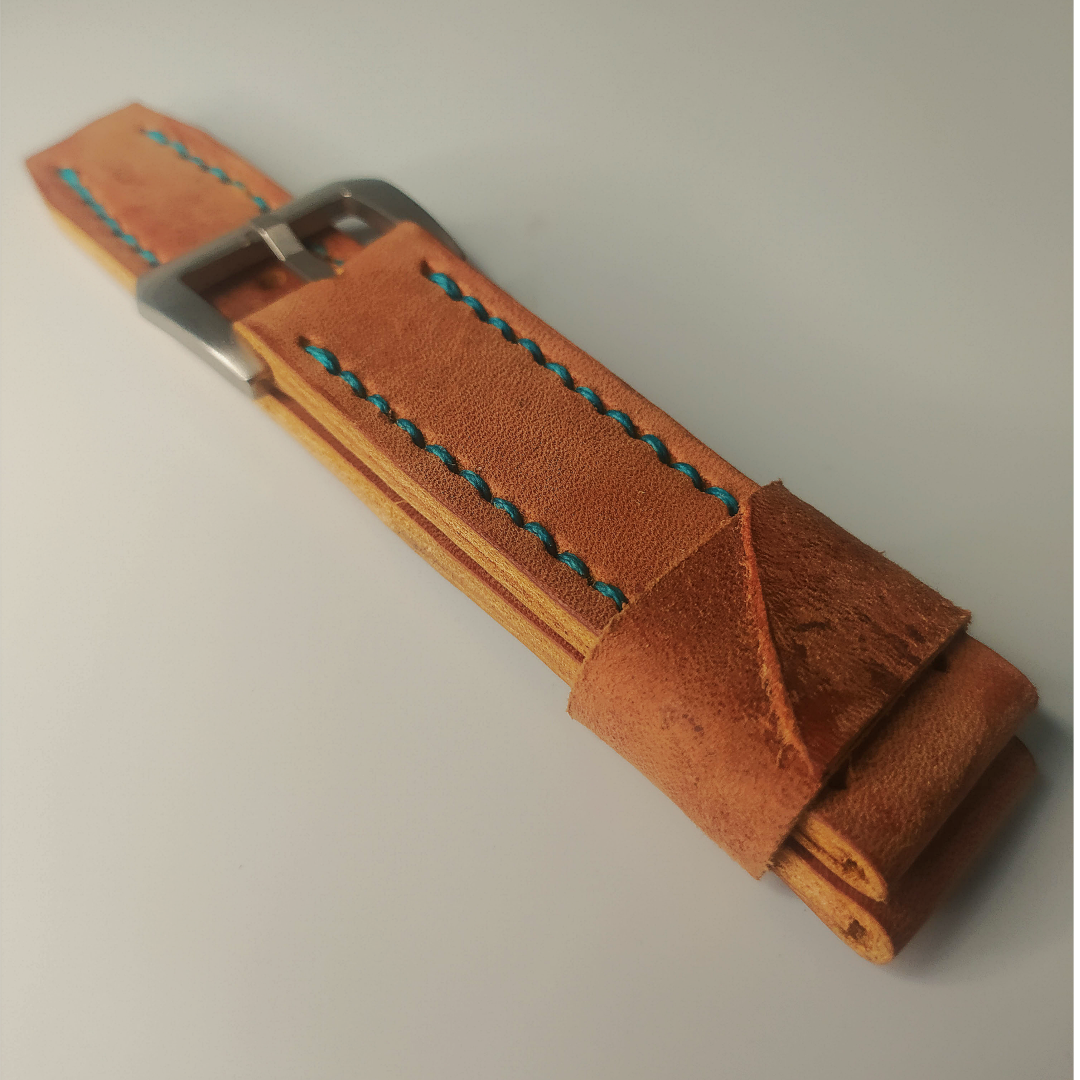 Wrist Bound 22mm Weathered Light Brown Leather/Blue Stitching/Silver Buckle