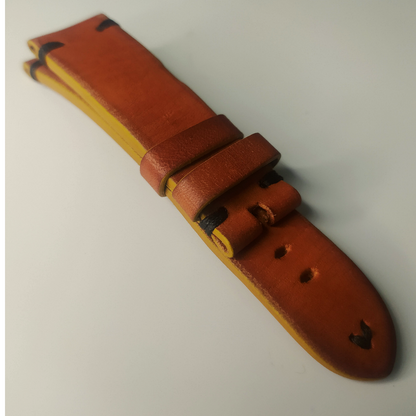 Handmade Leather Strap by Wrist Bound (Slick Light Brown Leather, Black Stitching, No Buckle)