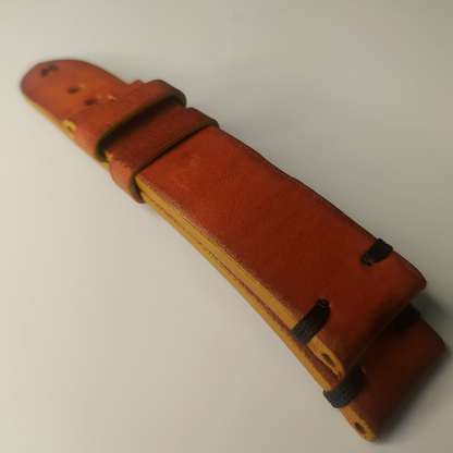Handmade Leather Strap by Wrist Bound (Slick Light Brown Leather, Black Stitching, No Buckle)