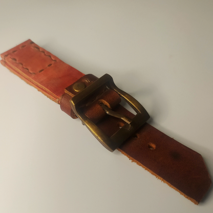 Handmade Leather Strap by Wrist Bound (Two Toned Reddish Brown Leather, Copper Colored Rivets and Buckle)