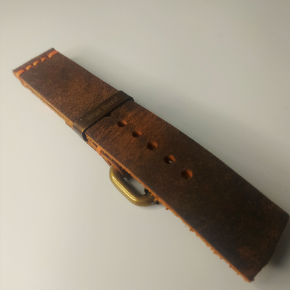 Wrist Bound 22mm Weathered Leather/Orange Stitching