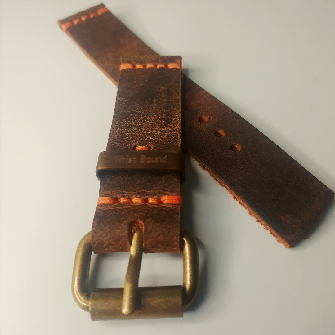 Wrist Bound 22mm Distressed Leather/Red Stitching