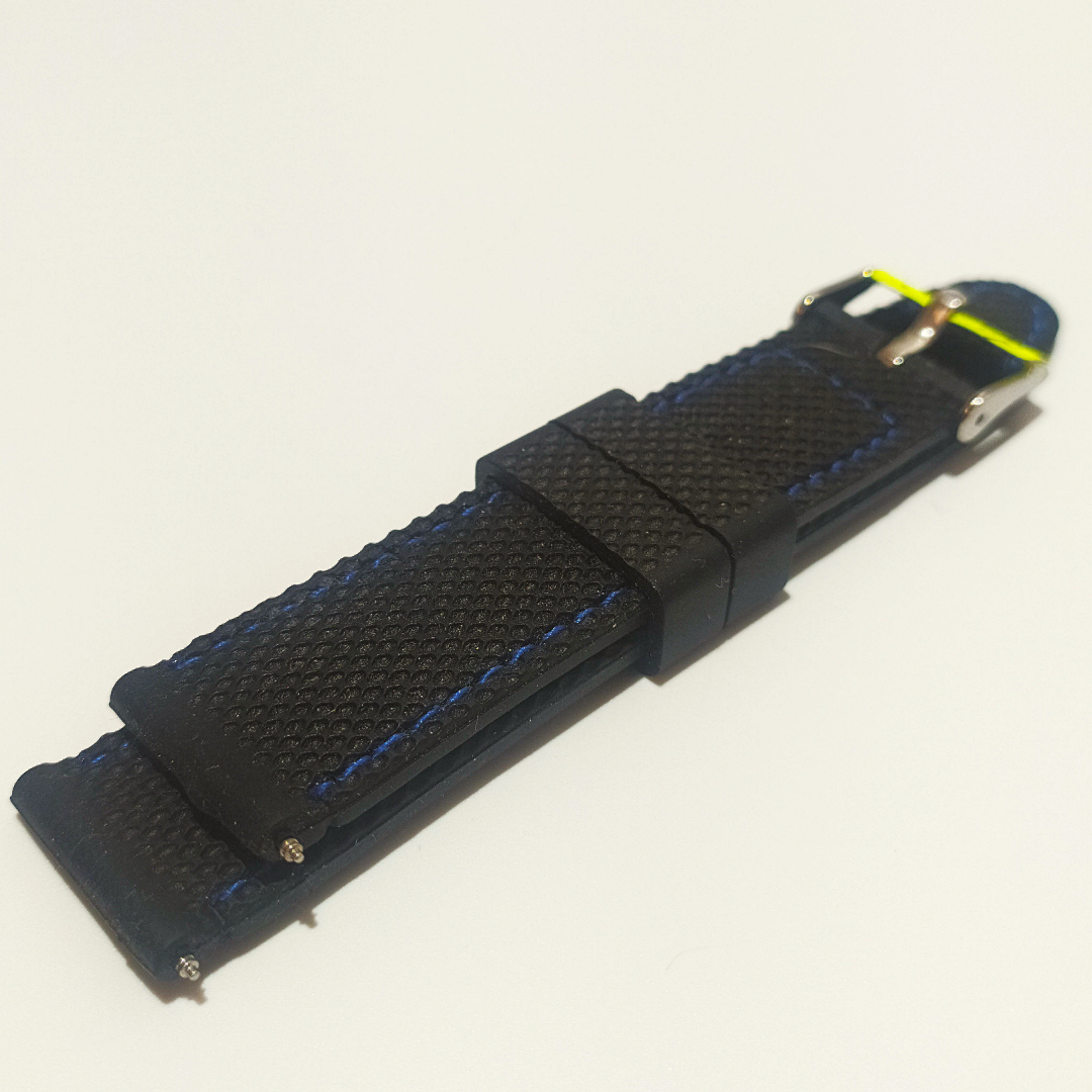 Men's Black Silicone Strap, Blue Stitching 22mm