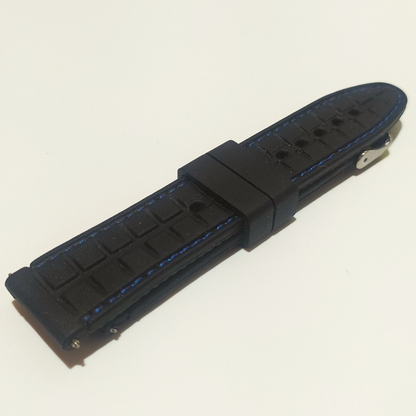 Men's Black Silicone Strap, Blue Stitching 22mm