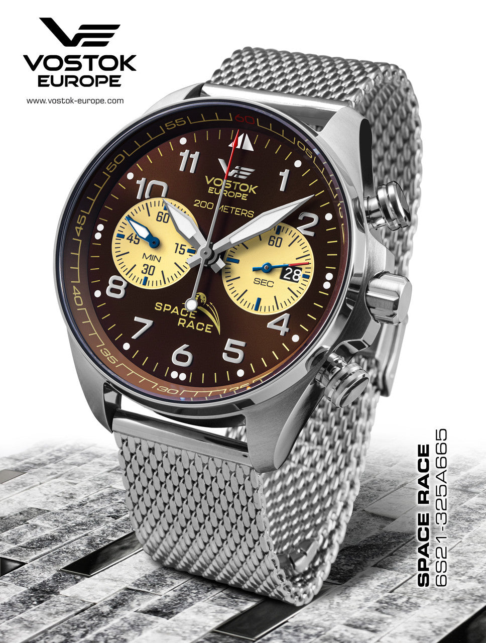 Vostok-Europe Space Race Chronograph Watch on Bracelet 6S21/325A665B