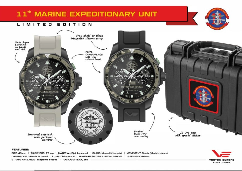 Limited Edition!!!!   Vostok Europe 11th Marine Expeditionary Unit 6S21-225C465A Exclusive R2A Men's Watch