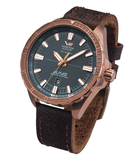 Vostok-Europe Almaz Bronze Automatic Leather Strap Watch NH35/320O507