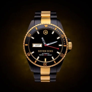Seven Sins Black and Gold Automatic Diver Watch Core Timepieces