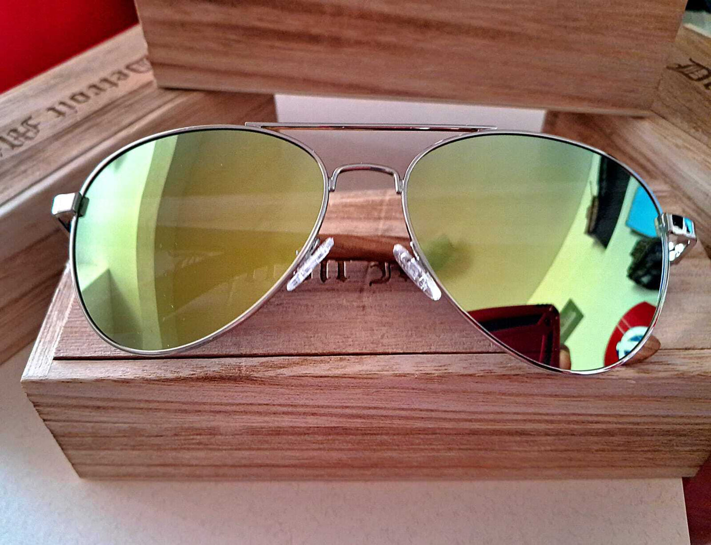 Detroit Mint Zebra Wood Frame Yellow Sunglasses