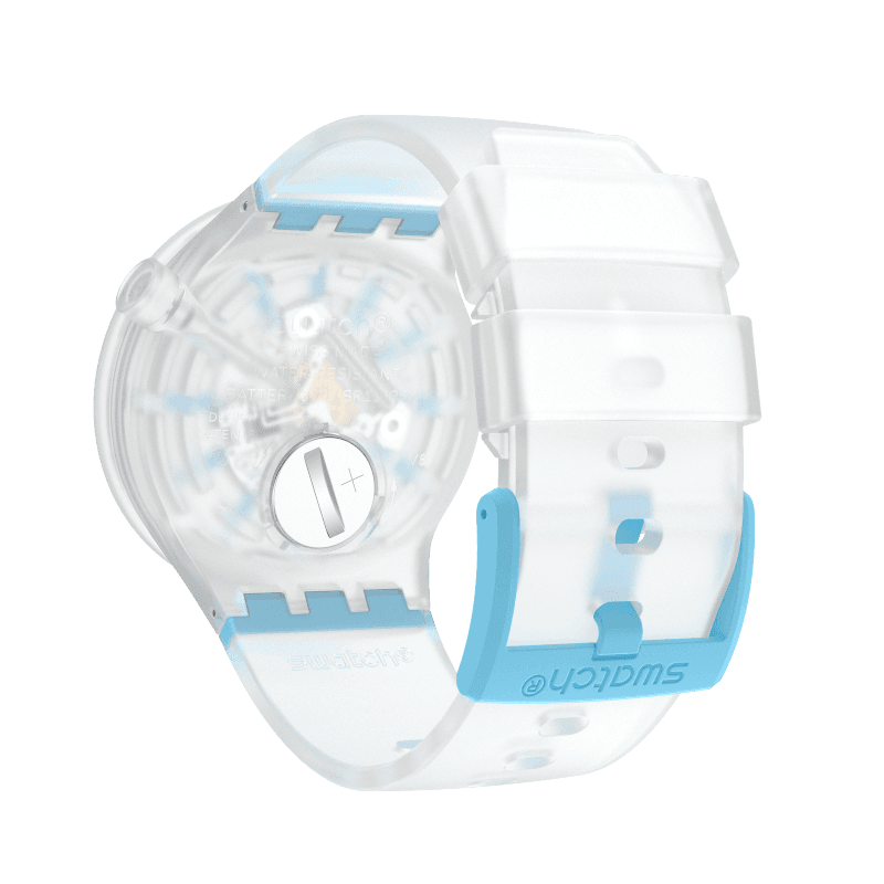 Swatch Blue-In-Jelly Quartz White Skeleton Dial Watch SO27E105