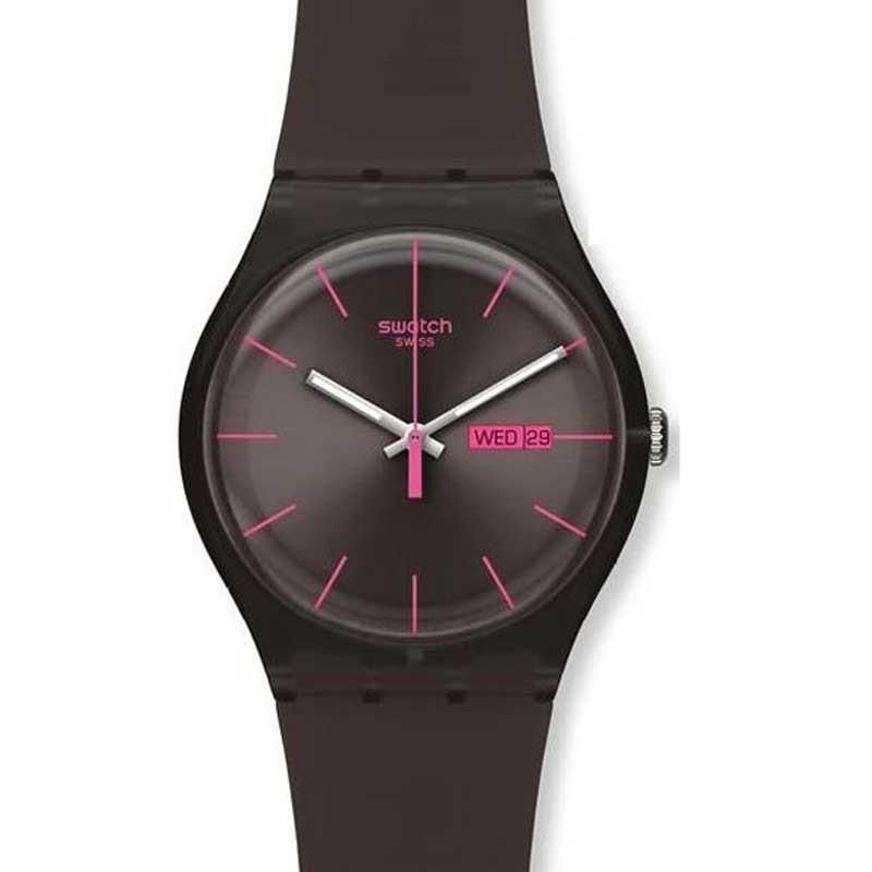 Swatch Rebel Brown Dial Brown Rubber 41 mm Watch SUOC700