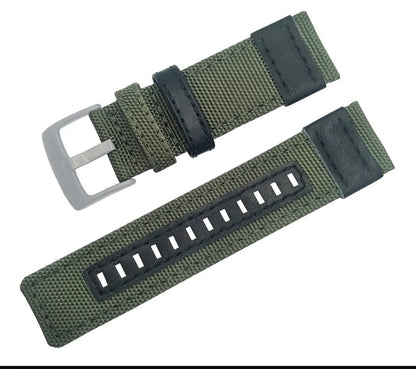 Men's green leather/canvas combo straps 22mm option black and silver clasp