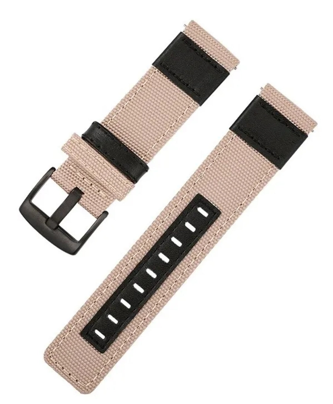 Men's beige leather/canvas combo straps 22mm option black and silver clasp
