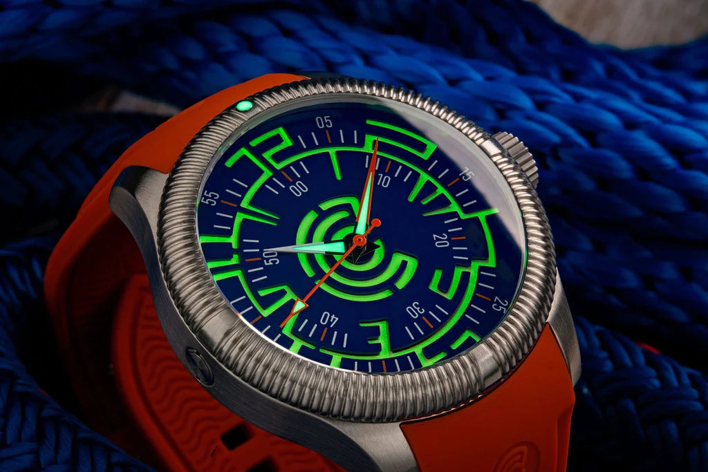 Cobalt Blue Quartz with Green Dial Carbon Fiber Watch – Runerefinery