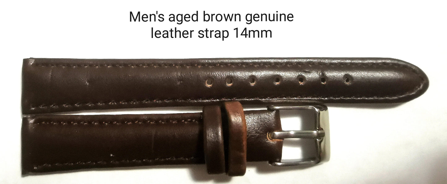 Men's aged brown genuine leather strap 14mm