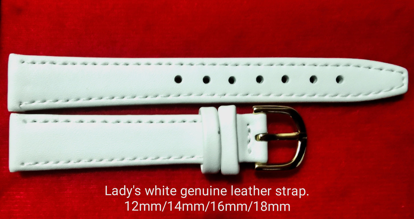 Lady's white genuine leather strap 12mm/14mm/16mm/18mm