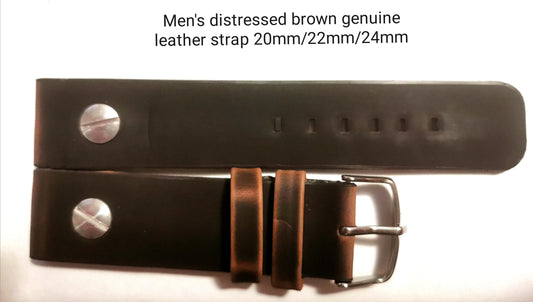 Men's distressed brown genuine leather strap 20mm/22mm/24mm