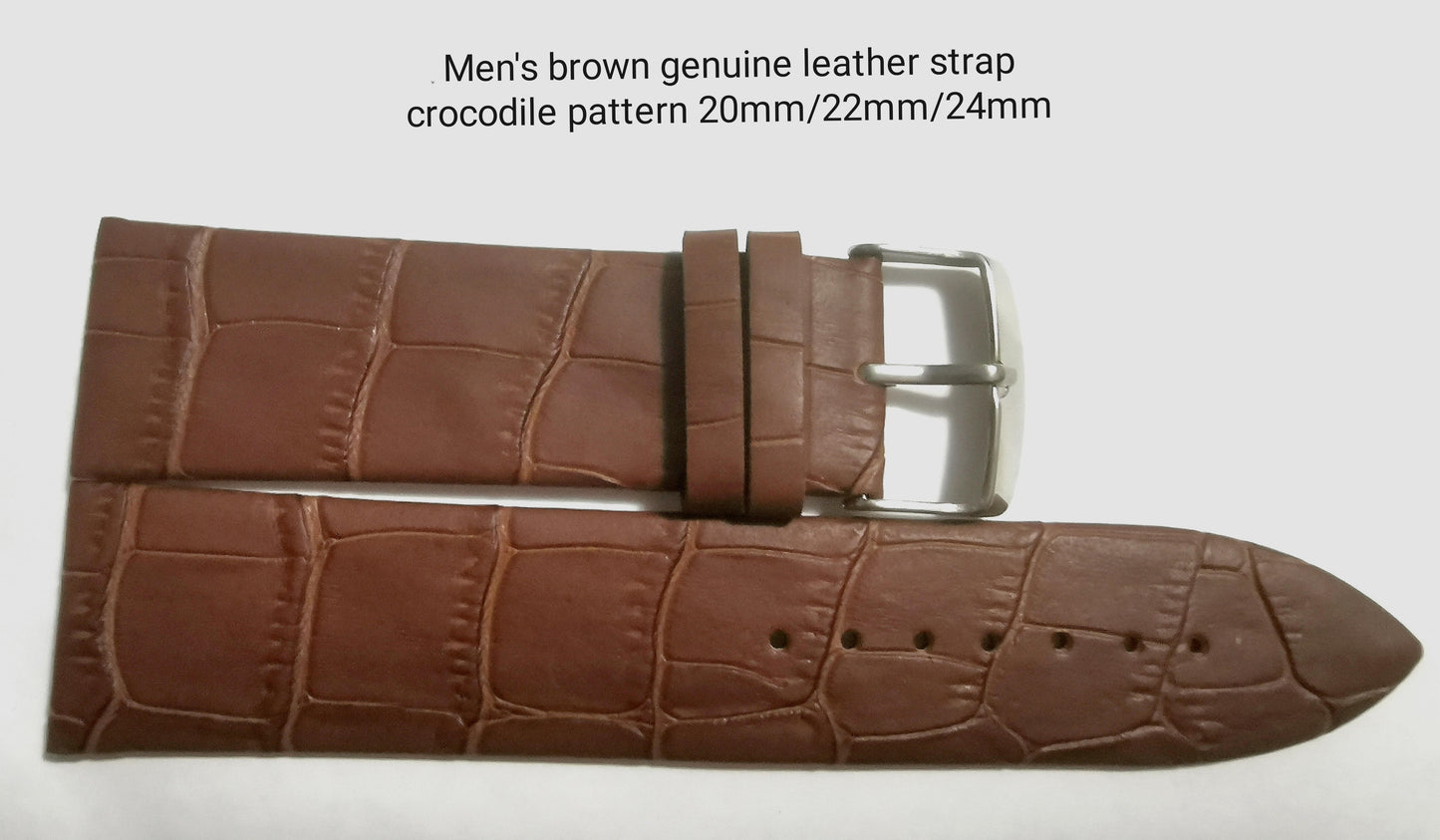 Men's brown genuine leather crocodile pattern strap 20mm/22mm/24mm