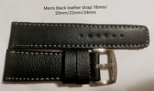 Men's black genuine leather strap 18mm/20mm/22mm/24mm