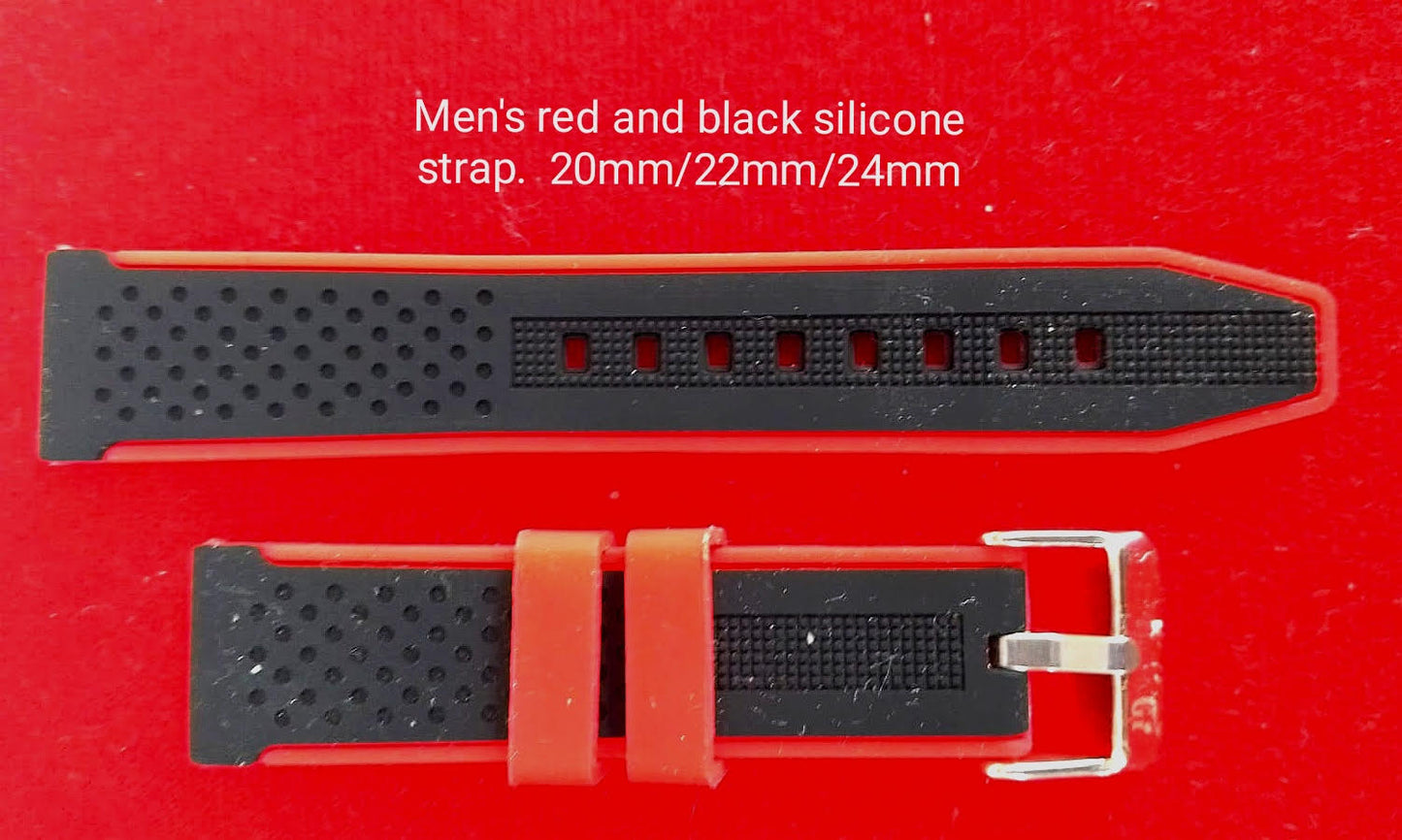 Men's red and black silicone strap 20mm/22mm/24mm