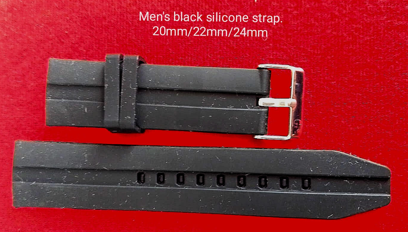 Men's black silicone strap 20mm/22mm/24mm